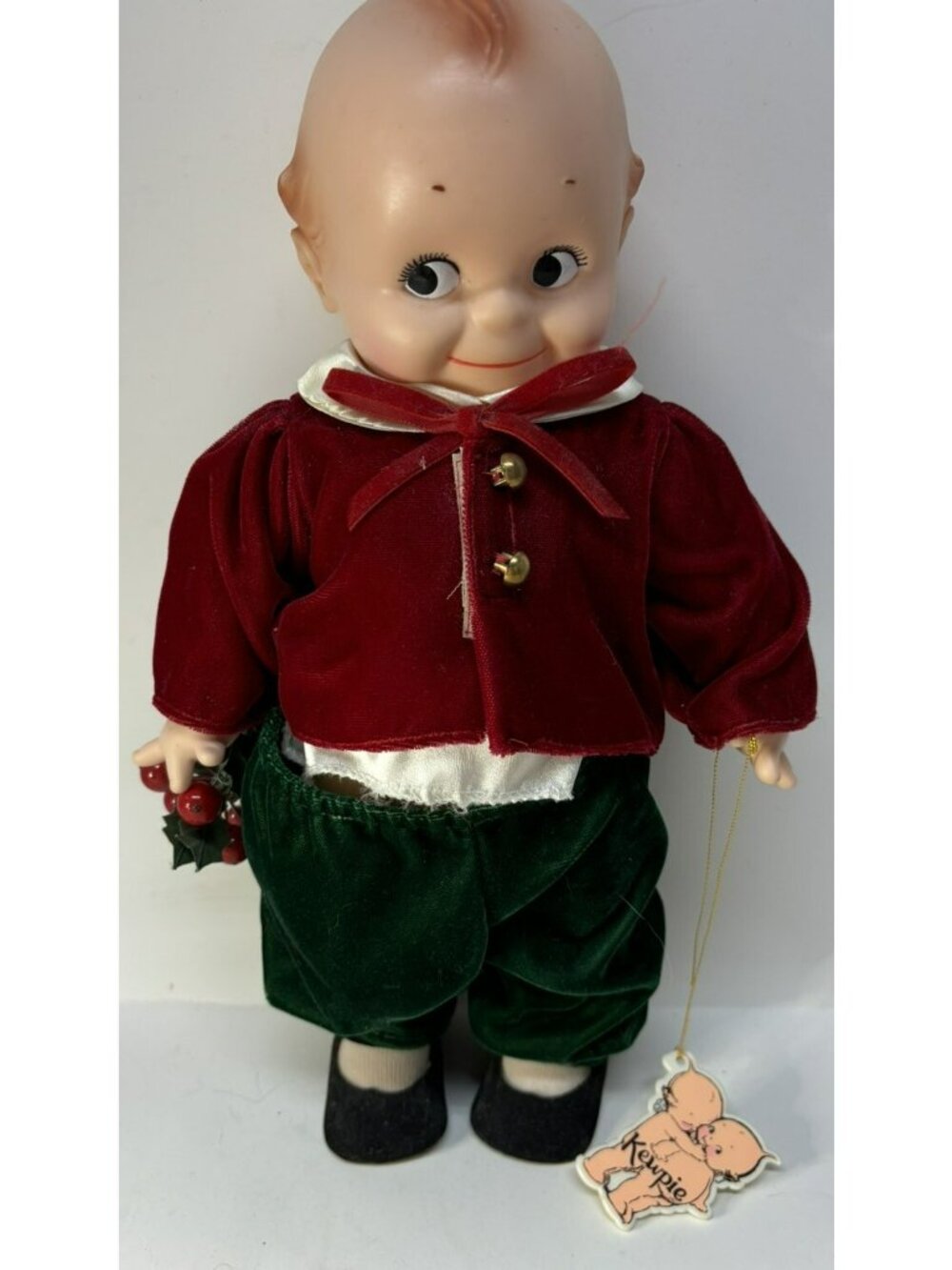 Vintage 15" Cameo Jesco KEWPIE Doll Christmas Outfit Red Green Velvet w/Ornament